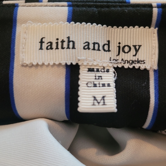 Faith and Joy Black, White and Blue Striped Pleated Flare Skirt M - Picture 3 of 3